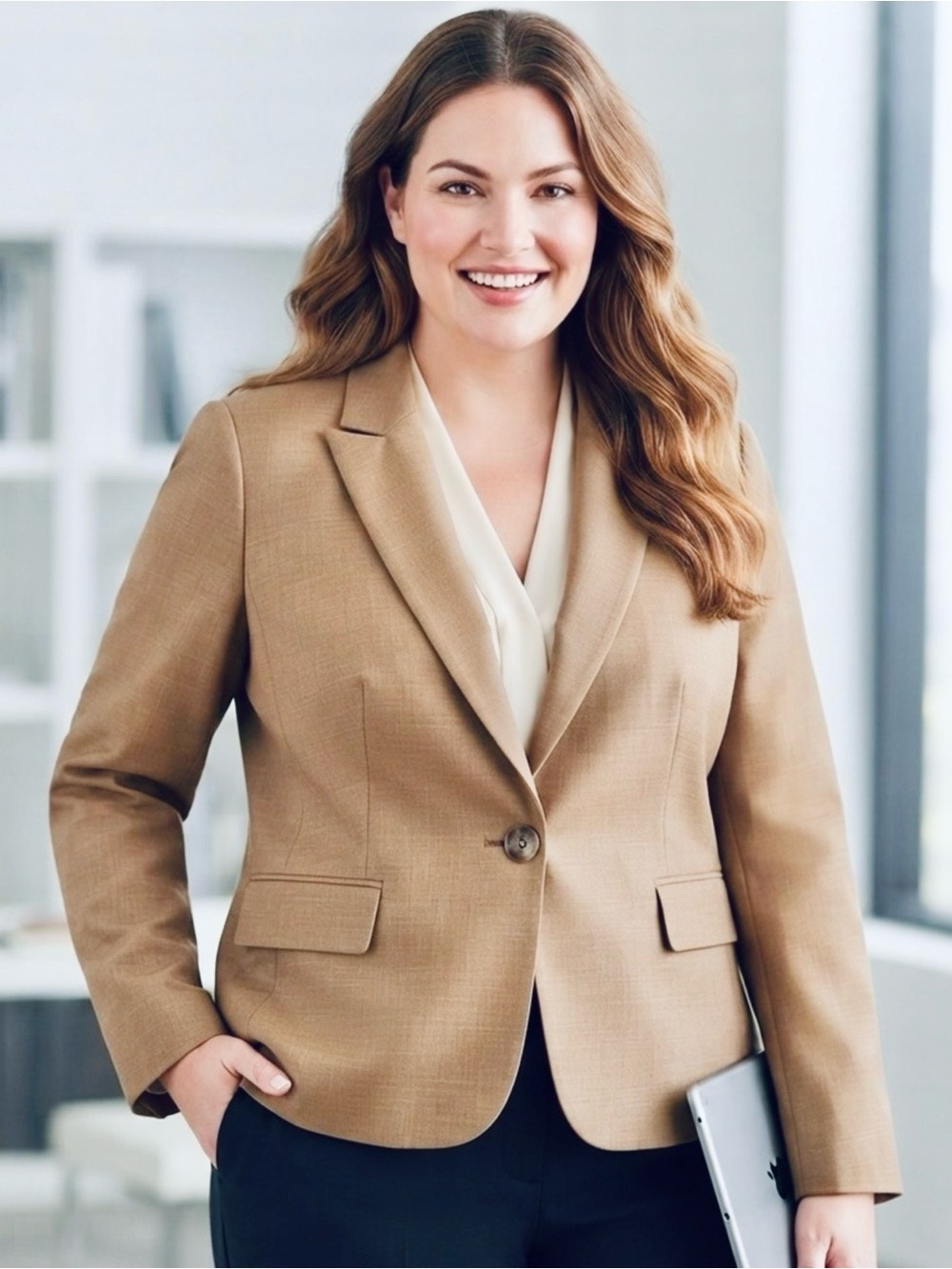 🔥Evan Picone Tan Single-Button Women's Blazer🤎 including with exact measurements